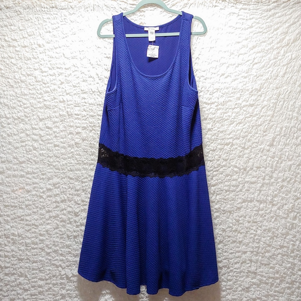 Royal blue textured dress with lace waist